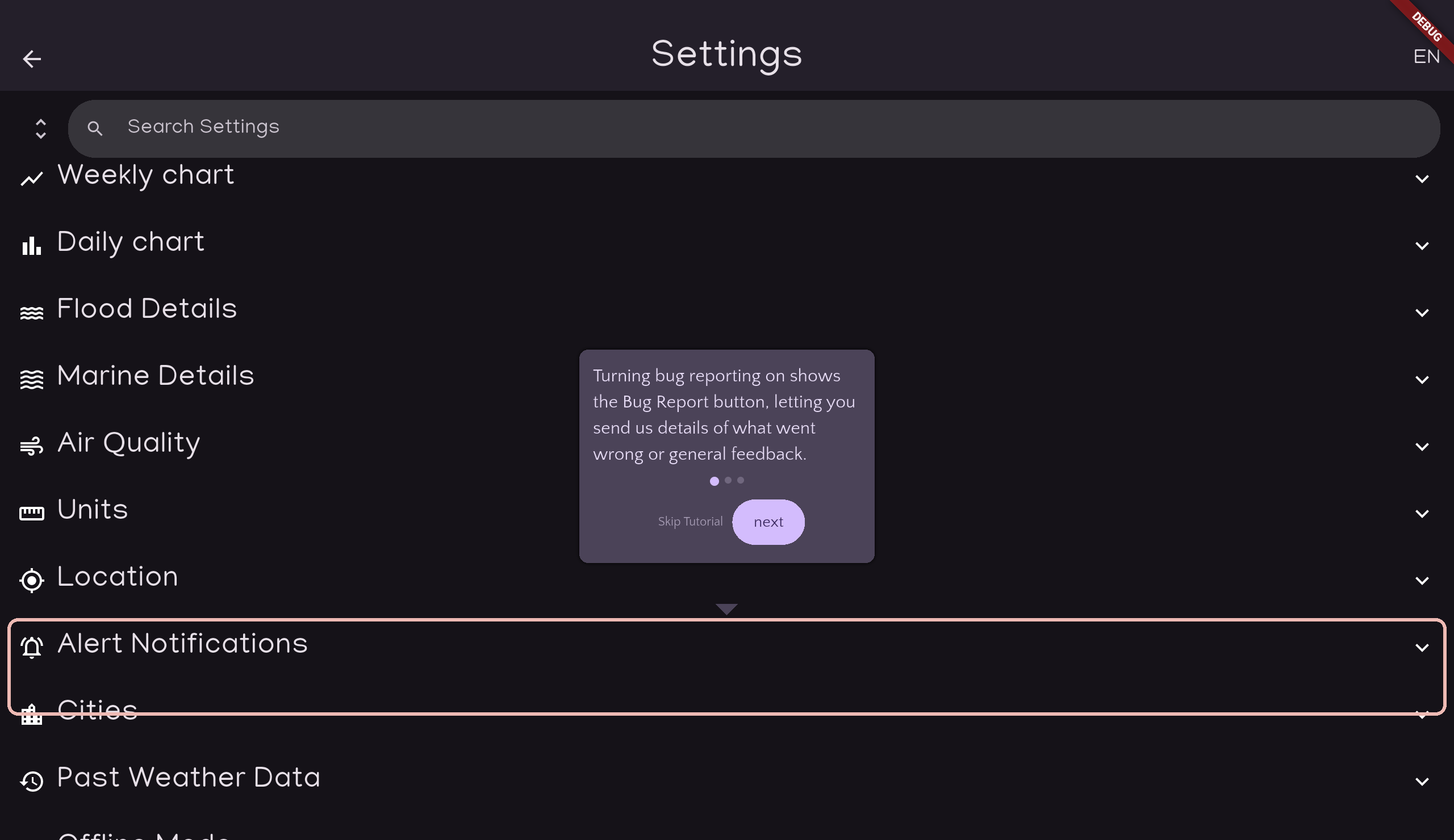 Tablet — settings screen.
